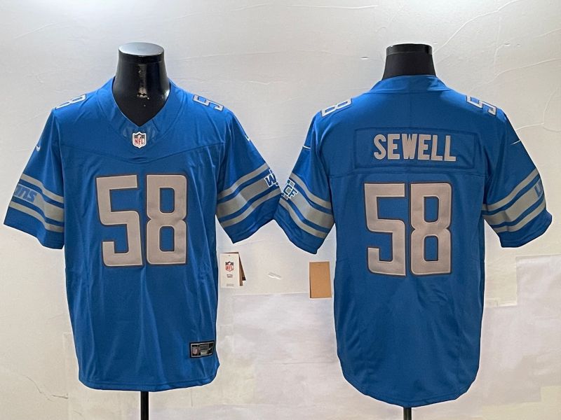 Men Detroit Lions #58 Sewell Blue three generations 2024 Nike Limited NFL Jersey style 0102